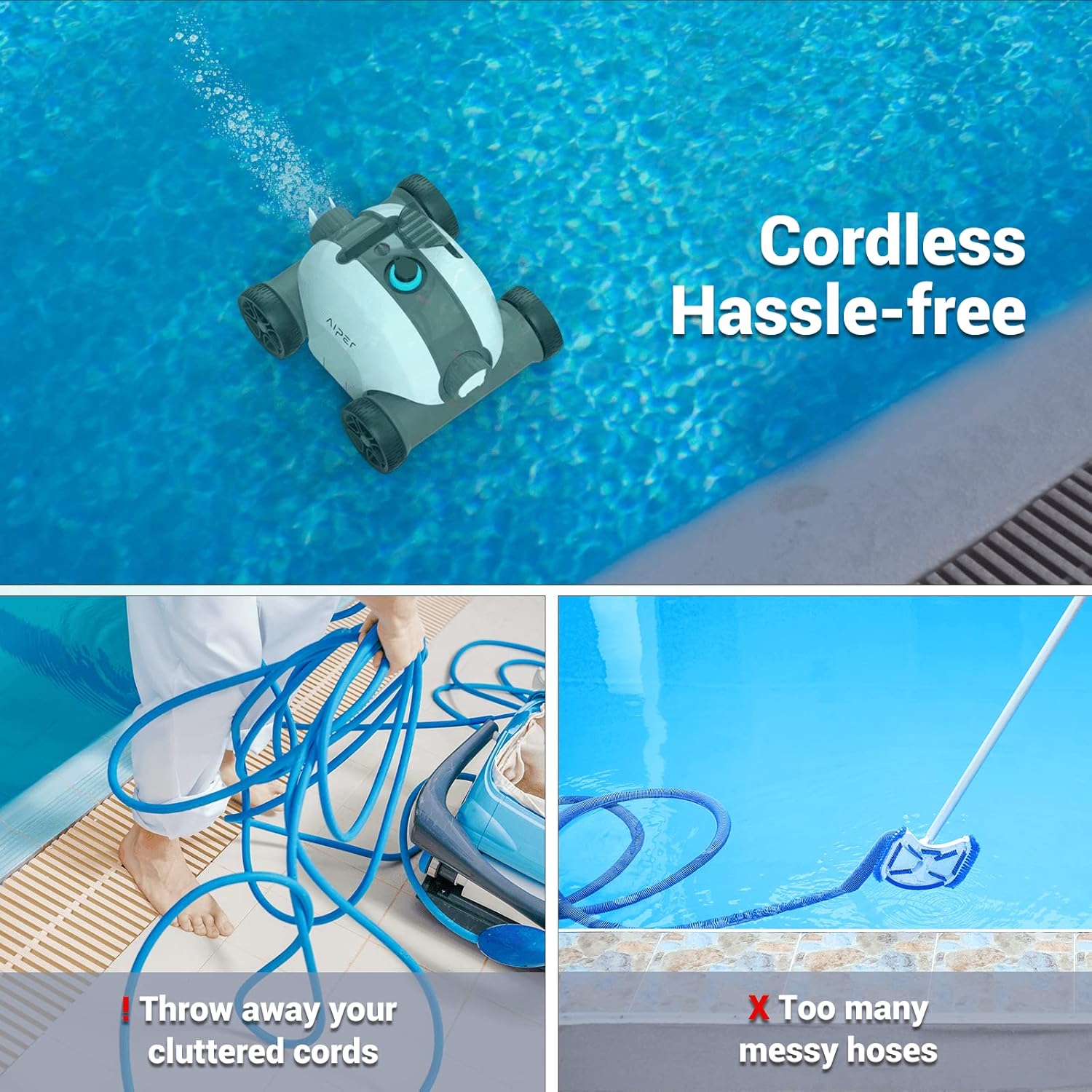 AIPER Cordless Robotic Pool Cleaner, Pool Vacuum with Upgraded Dual-Drive Motors, Self-Parking Technology