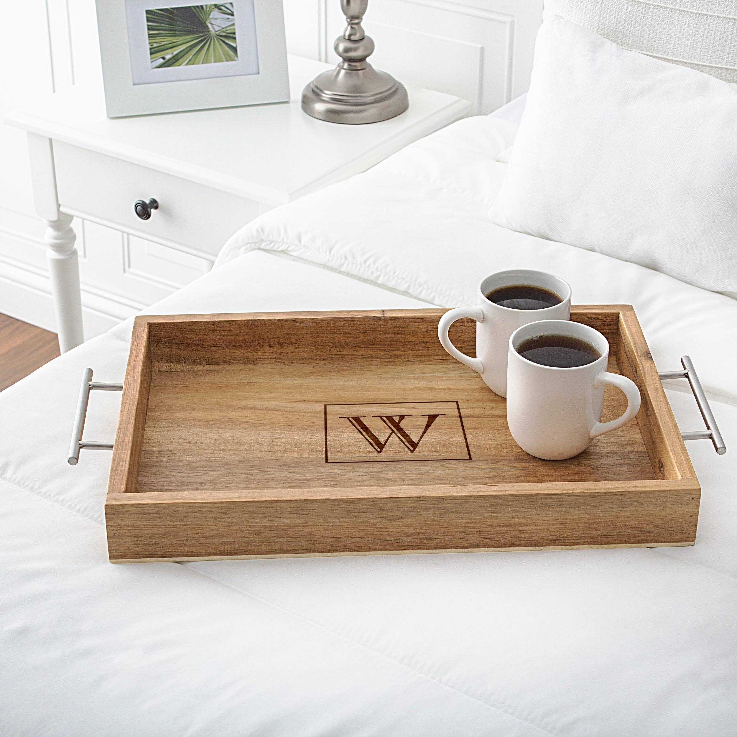 Cathy&s Concepts Personalized Acacia Tray with Metal Handles - I