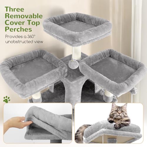 Globlazer Cat Trees and Towers for Multiple Adult Cats, 82-inch XXL Tall Cat Tree Tower for Indoor Cats with Scratching Post, 3 Perches, 2 Condos