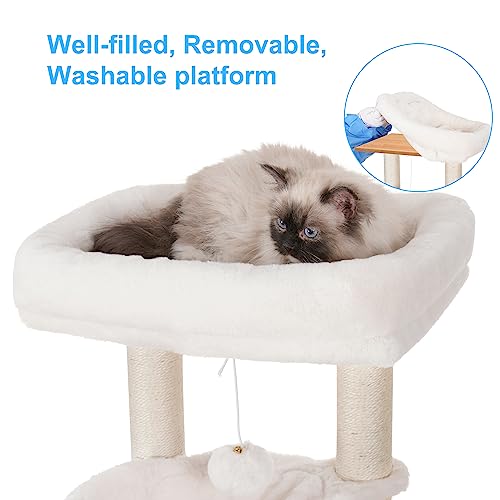 Hey-brother Cat Tree with XL Litter Box Enclosure, All-in-one Cat Tower for Indoor Cats with Large Hammock, Bed, Food Station, Scratching Posts
