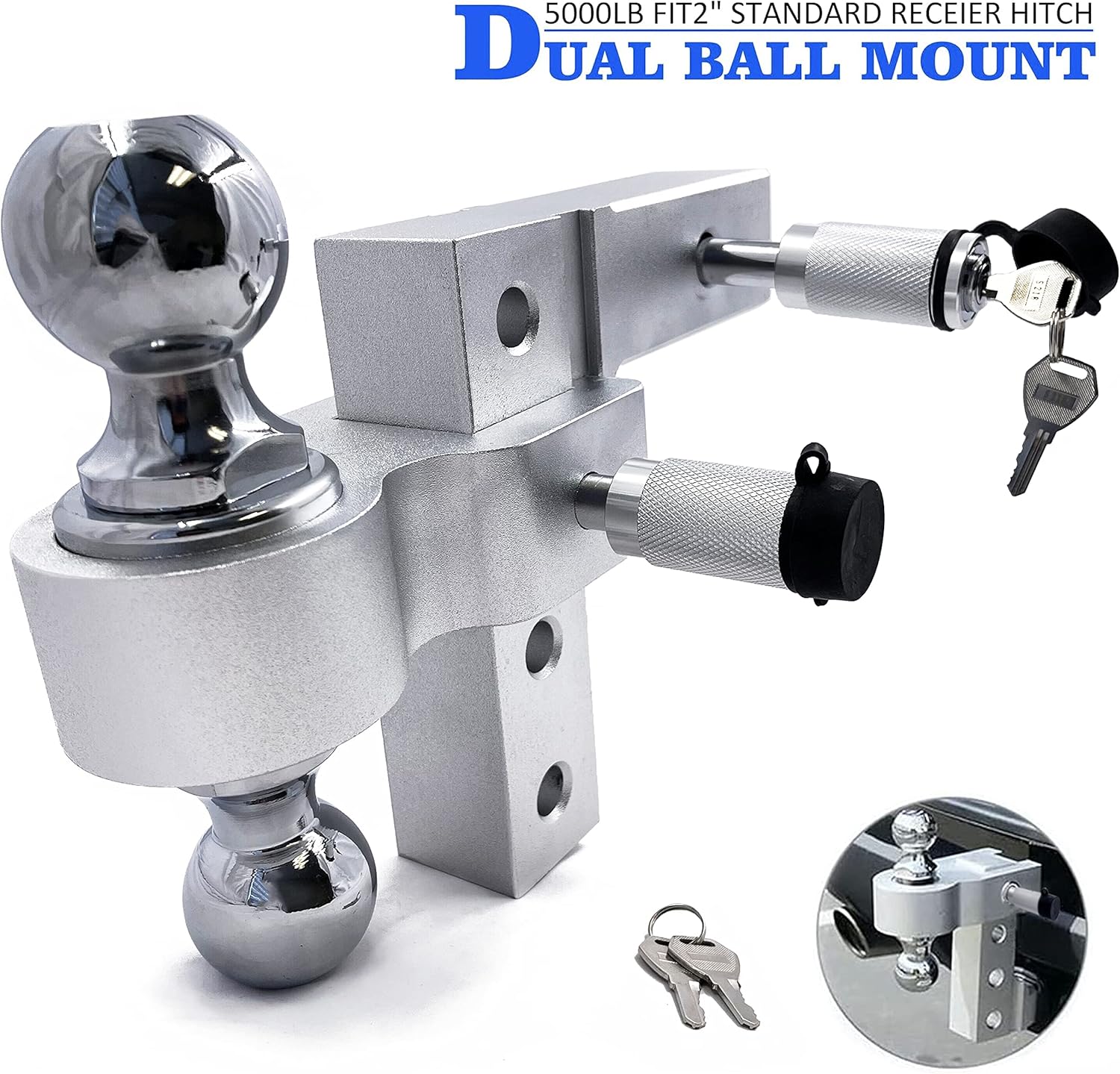 HTTMT- 2 Trailer Receiver Truck RV 6 Drop Adjustable Aluminum Tow Ball Hitch w/ Lock Key [P/N: ET-CAR-FIX009-SR]