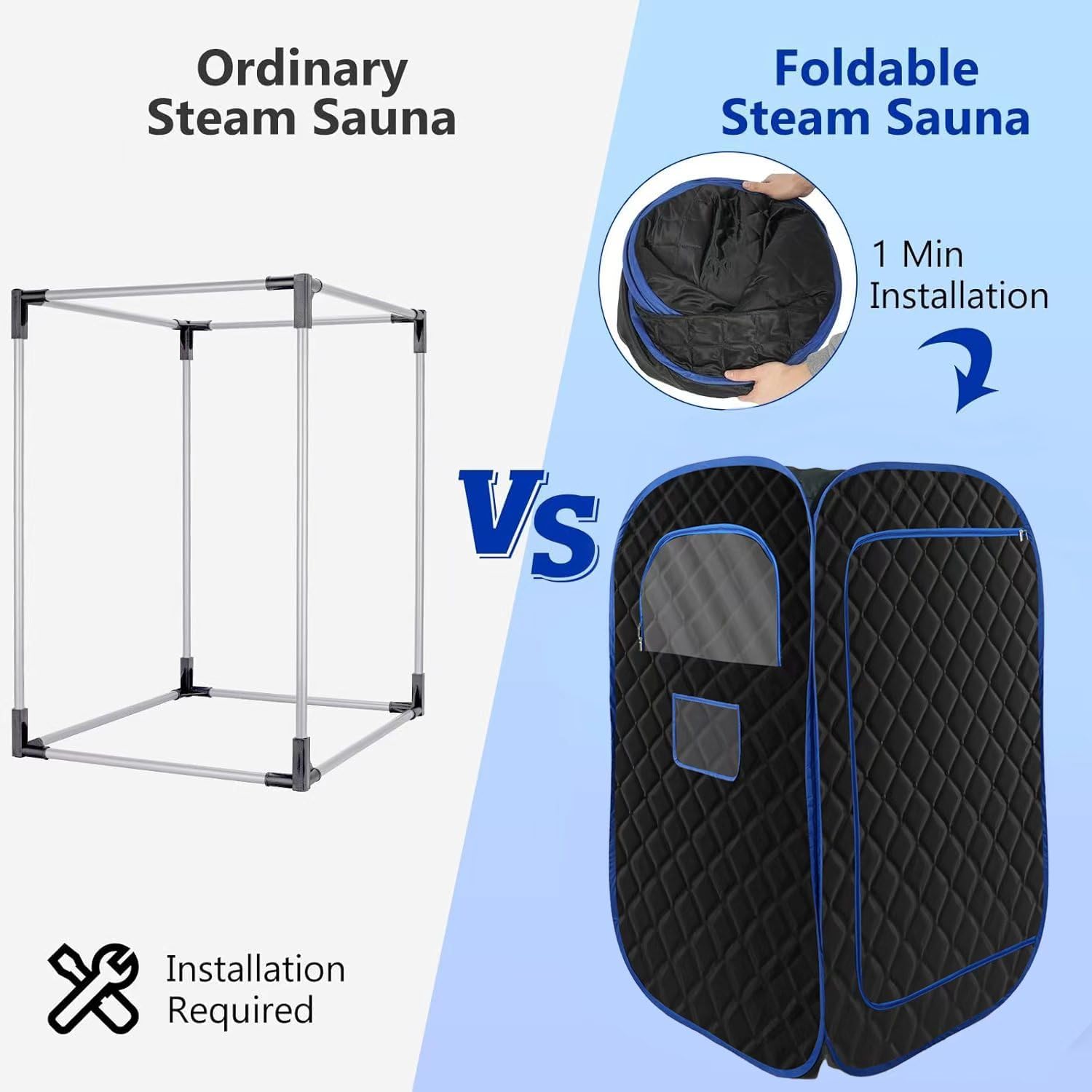 Portable Sauna for Home, Full Body Steam Sauna Room, Personal Sauna with 3 1000W Steam Generator, 9 Temperature Settings, Foldable Chair