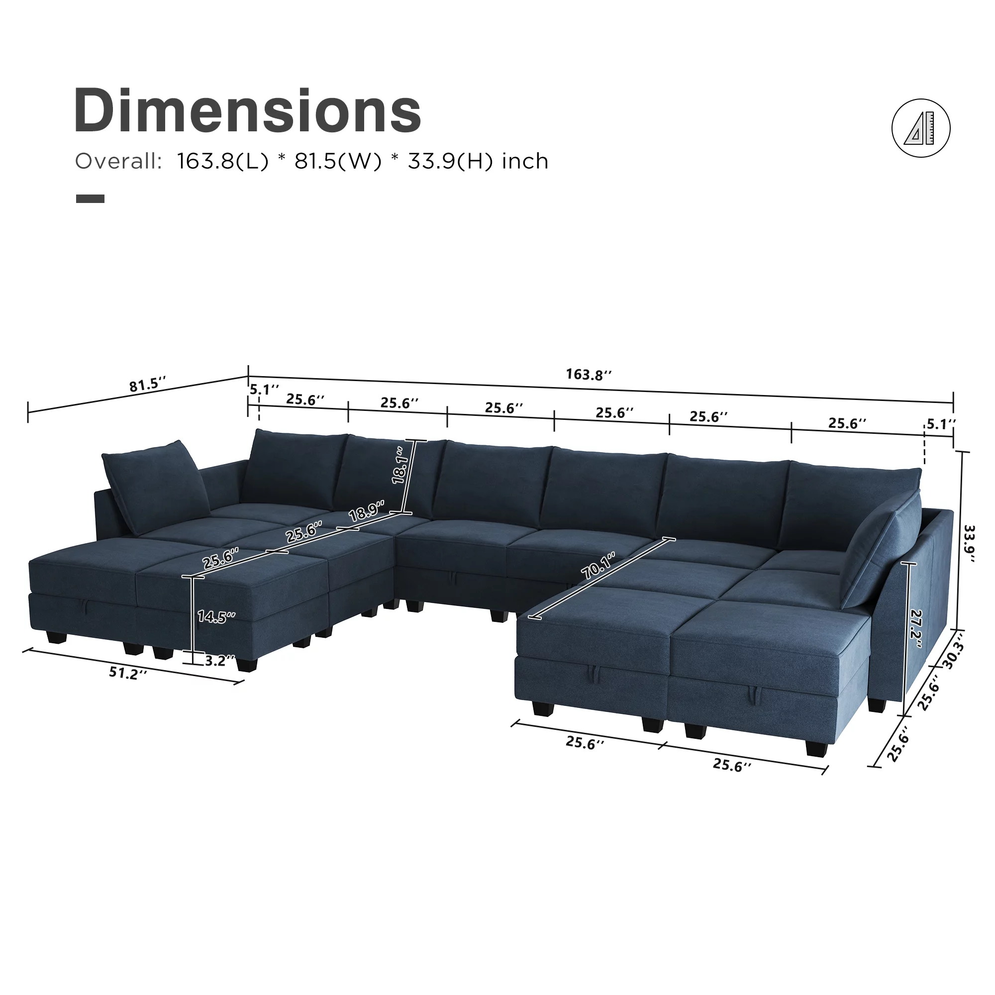 HONBAY Velvet Sectional Sofa Reversible Sleeper Sofa Modular Couch for Apartment, Navy Blue