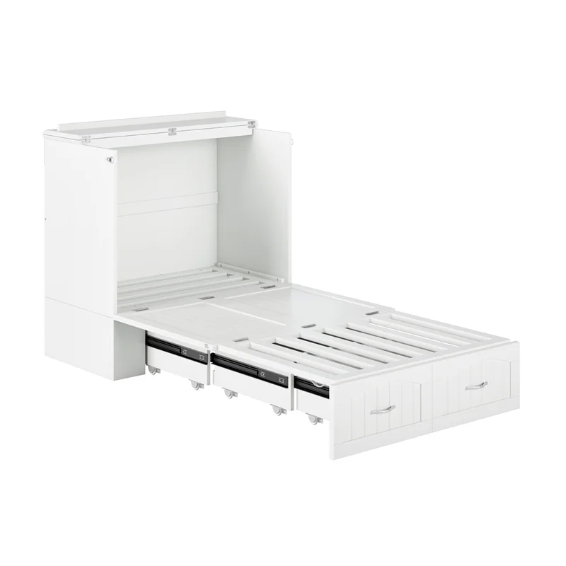 Bowery Hill Modern Wood Twin XL Murphy Bed Chest with Mattress in White