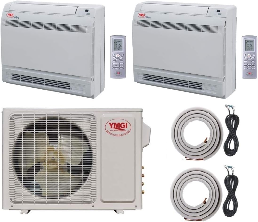 Ductless mini split air Conditioner Heat Pump YMGI 24000 BTU 2 Zone 12000+12000 Floor Mount system with 25 Ft Line set for Home, Residential