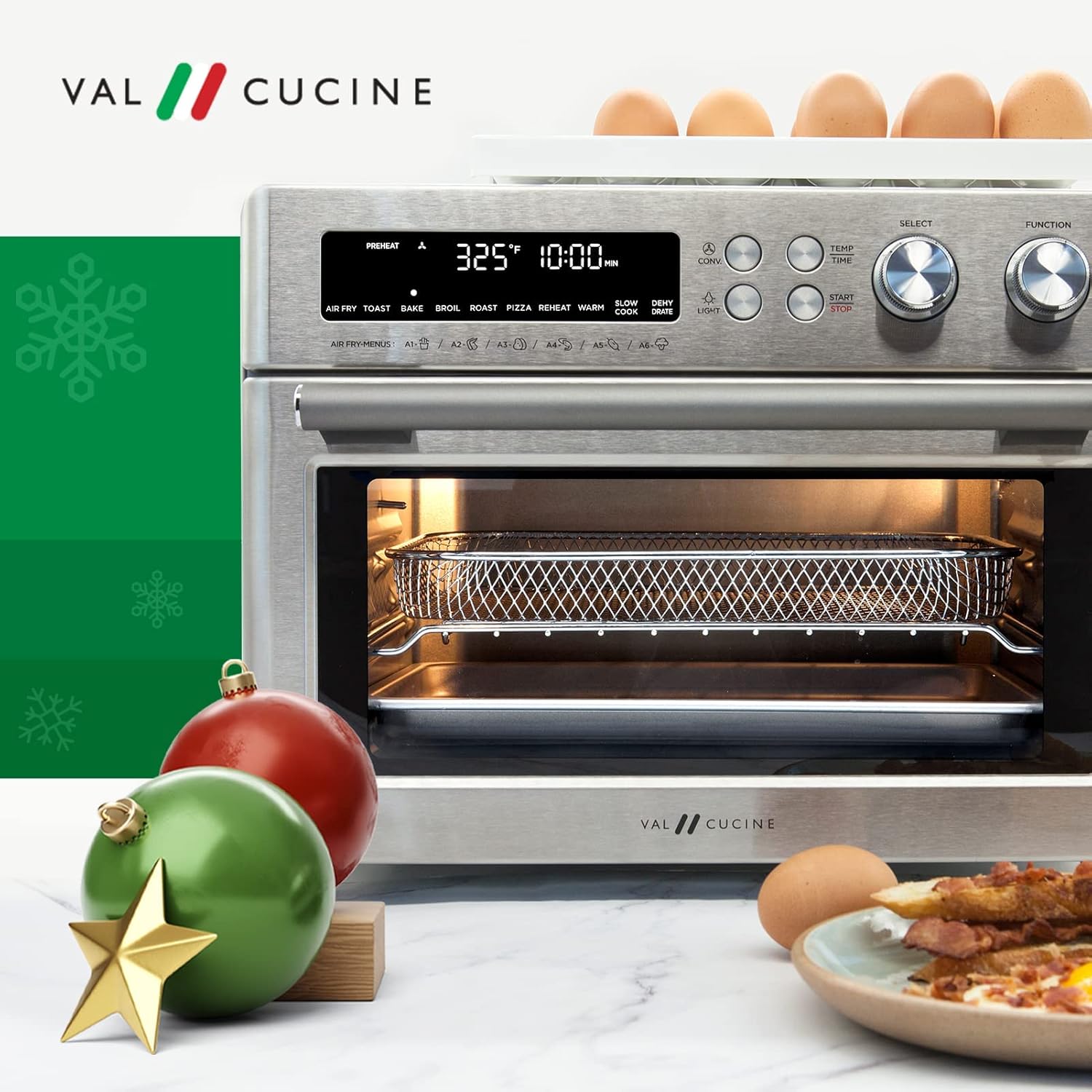 VAL CUCINE 10-in-1 Smart Air Fryer - Extra-Large Convection Countertop Toaster Oven - Brushed Stainless Steel Finish - 26.3 QT/25 L