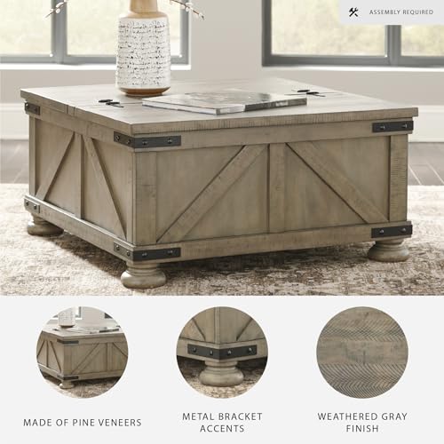 Signature Design by Ashley Valebeck Farmhouse Lift Top Coffee Table with Storage, Distressed Brown & Black Finish