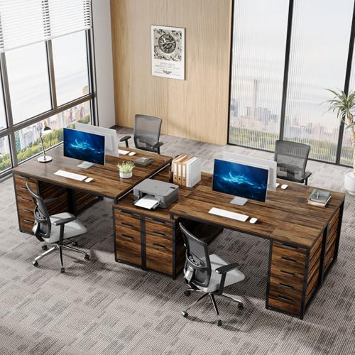 Tribesigns Computer Desk with 8 Drawers, 63" Office Desk with Reversible File Cabinet and Storage Drawers