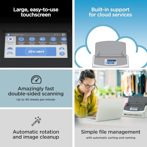 Fujitsu ScanSnap iX1600 Wireless Document, Photo & Receipt Scanner, Large Touchscreen, Cloud Enabled, Auto Color/Grayscale/Monochrome Detection