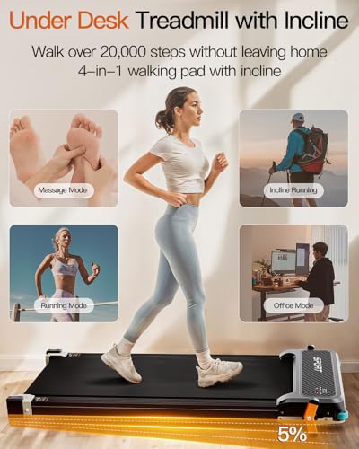 FUNRAY Versatile Walking Pad Treadmill with Incline - Dual-Sided Under Desk Treadmill with Foot Massage