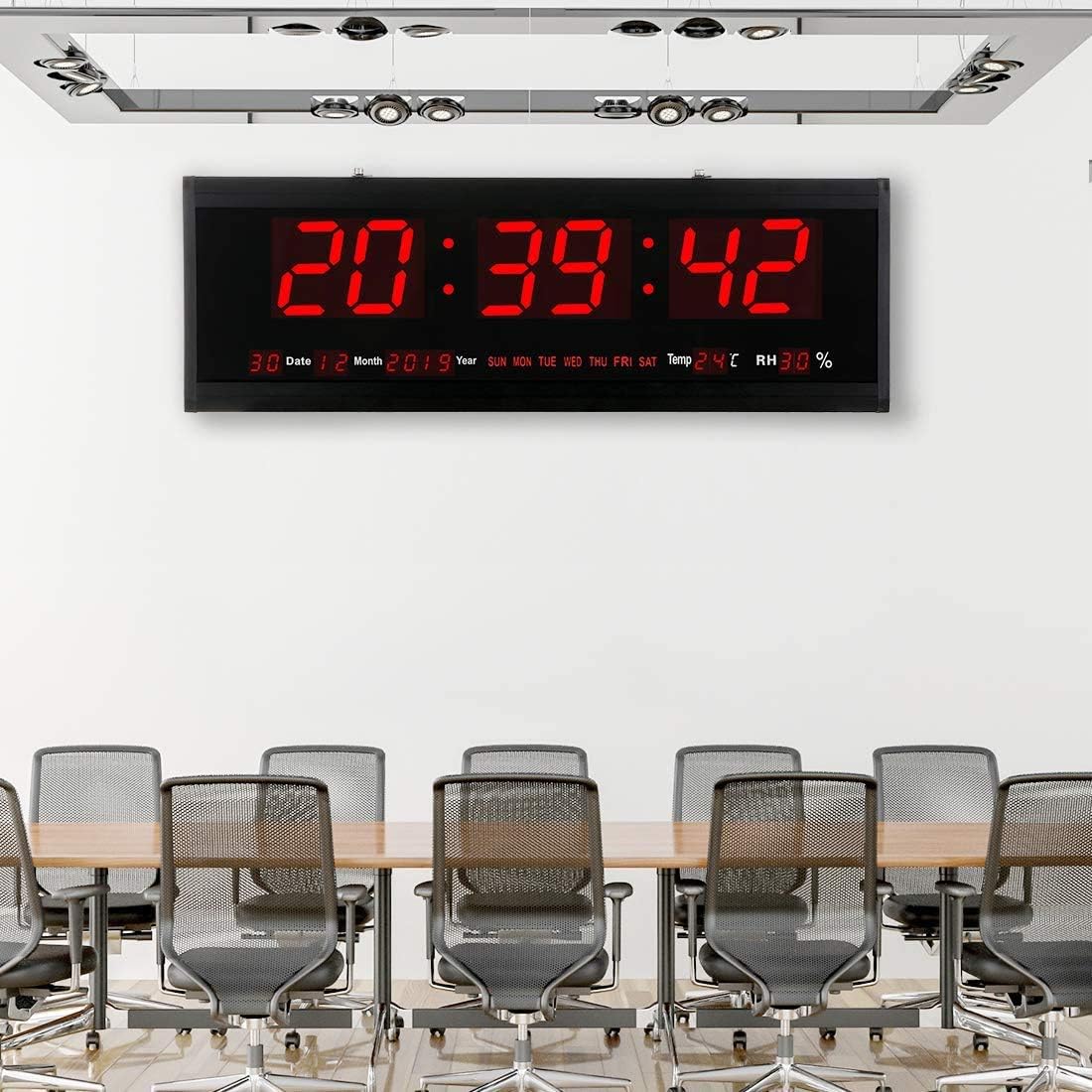 18.9 Inch Oversized LED Digital Wall Clock Large Display with Indoor Temperature Date and Day of Week