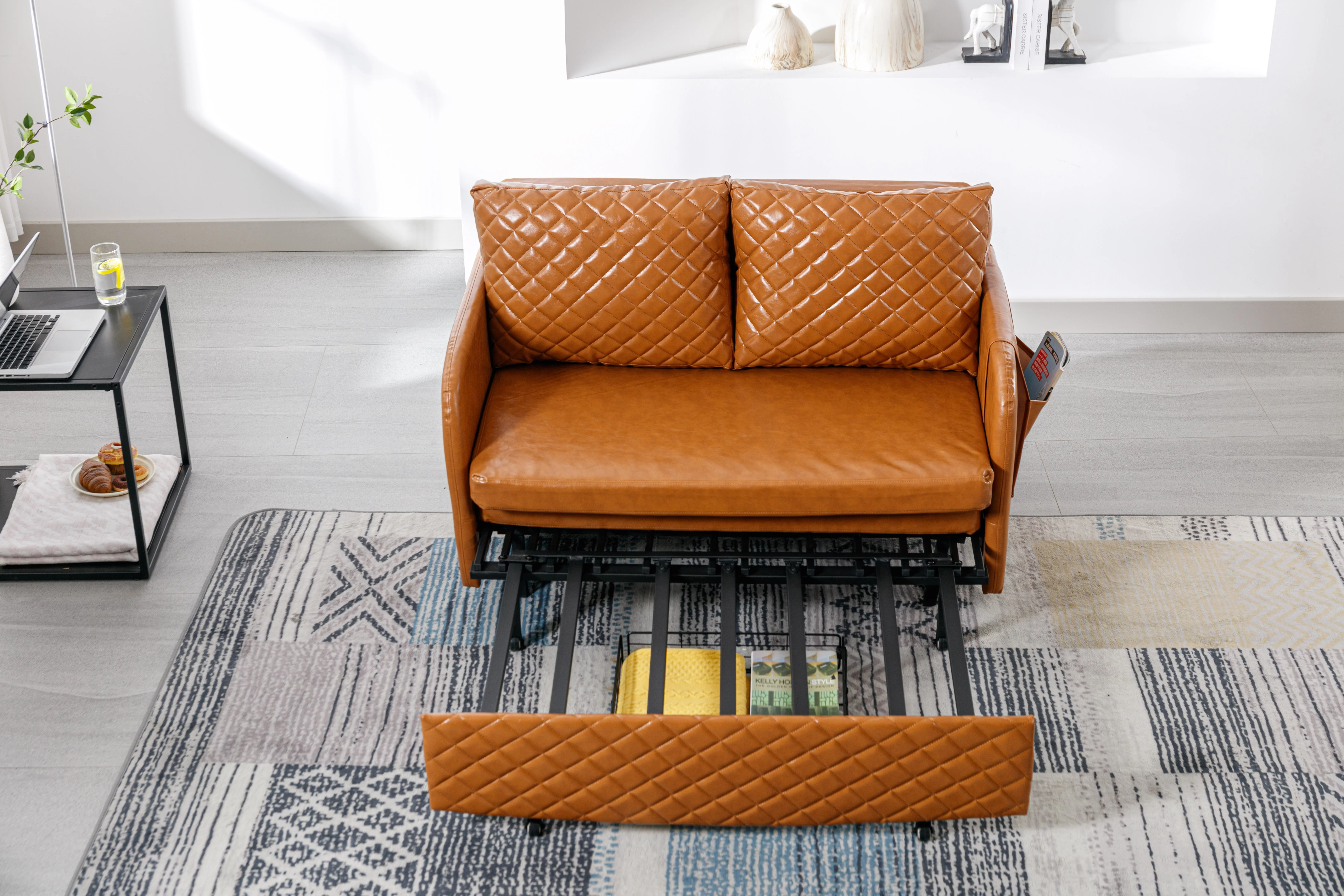 Convertible Sleeper Sofa Bed, Modern Velvet Loveseat Couch with Pull Out Bed, Small Love Seat Futon Sofa Bed with Headboard