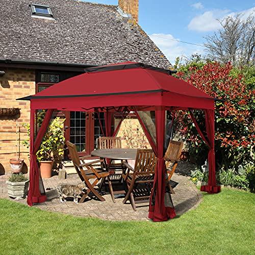 COOS BAY 11x11 Pop Up Instant Gazebo Tent with Mosquito Netting Outdoor Canopy Shelter with 121 Square Feet of Shade (Beige)