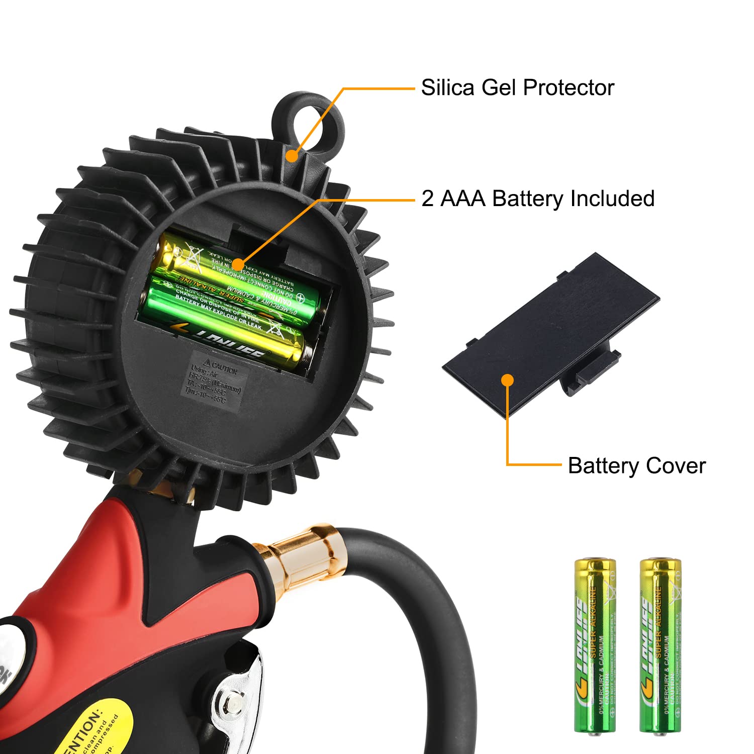 Digital Tire Inflator with Pressure Gauge, 255PSI Air Chuck LCD Display 0.1 Resolution Tire Pressure Gauge