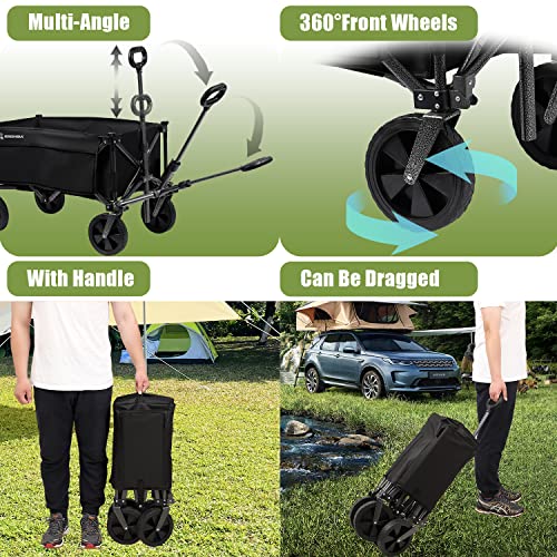 Collapsible Outdoor Utility Wagon with 300 lbs Capacity,Heavy Duty Folding Wagon with Side Pocket