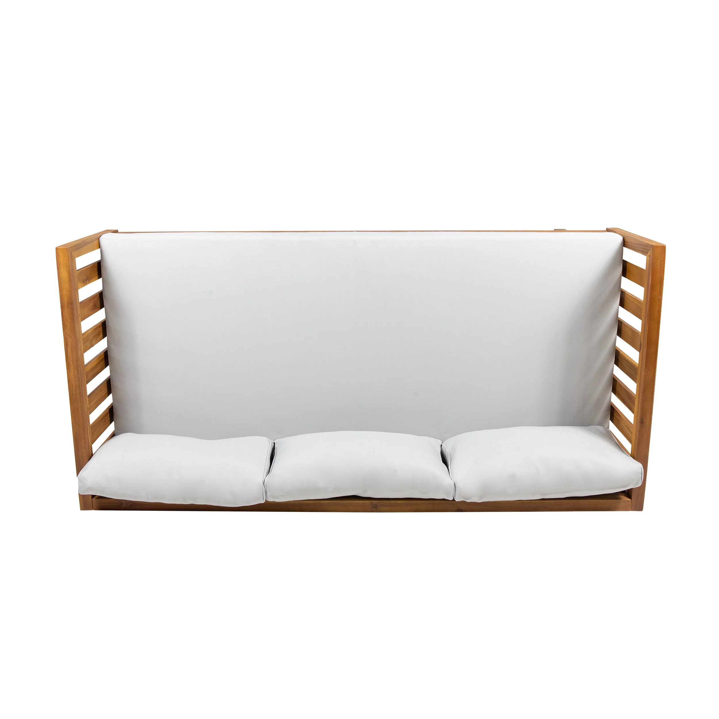 Noble House Lainey Outdoor 3-Seater Acacia Wood Daybed, Teak, Light Gray