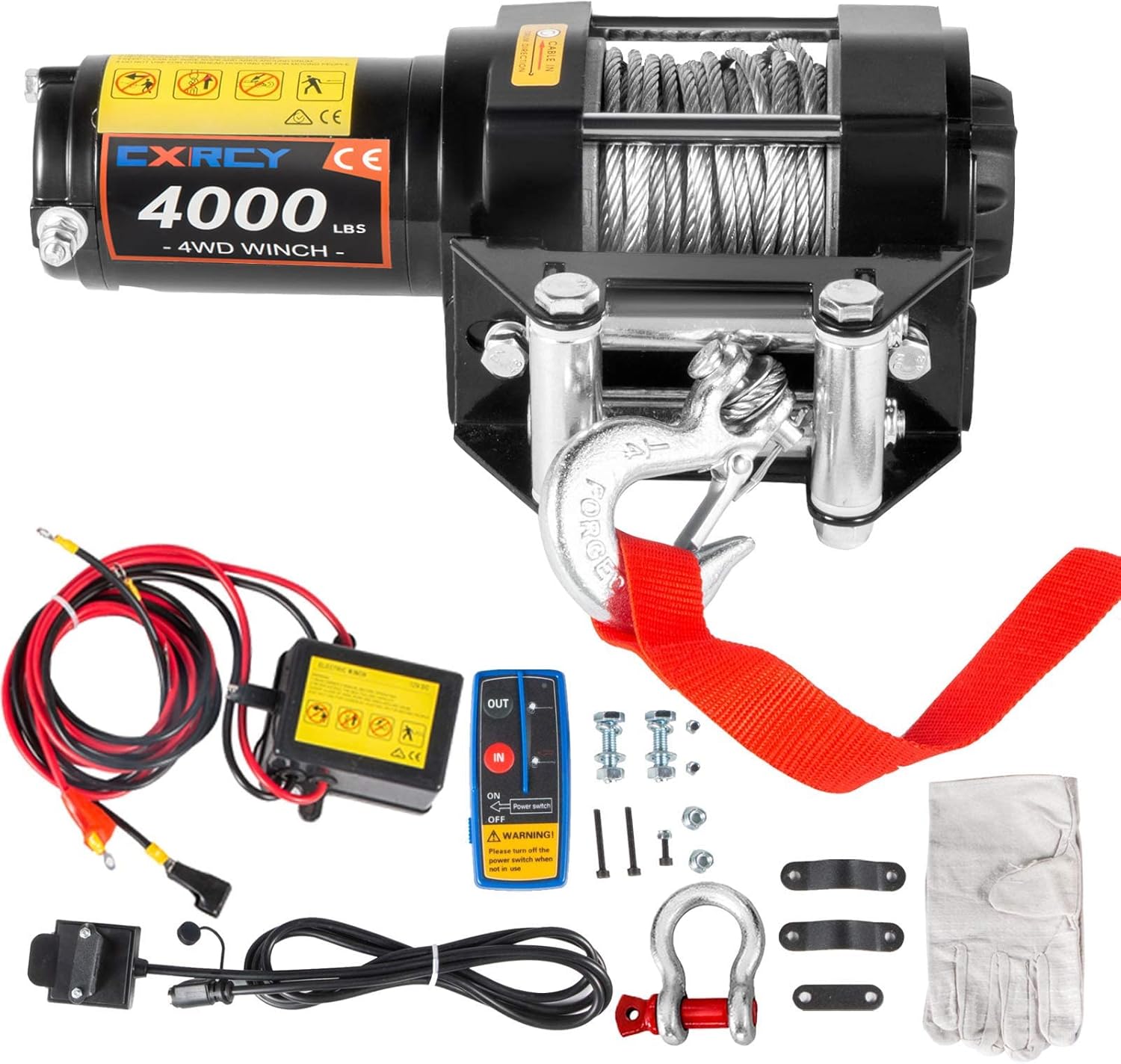 CXRCY 12V 4000 lbs Electric Winch Kits with 3/16"(4.7mm) Diameter x 32.8'(10m) Length Steel Rope ATV/UTV Winch for Towing Off Road Trailer with