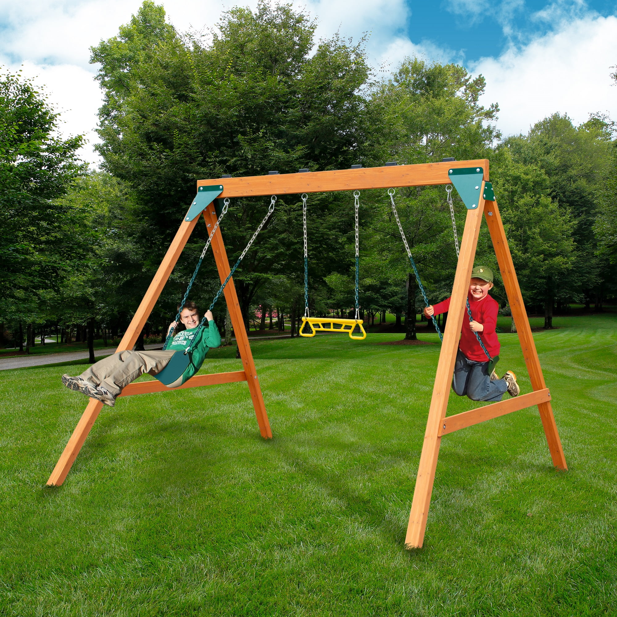 Gorilla Playsets 01-1104 Basic Wooden Swing Set with Two Swings and a Trapeze, Wood