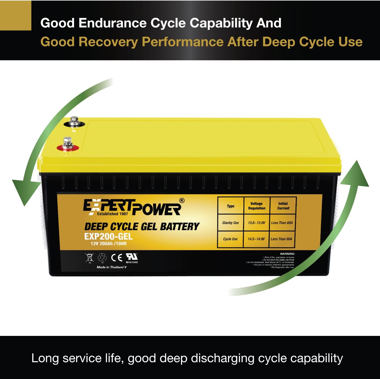 ExpertPower Deep Cycle 12V 200AH VRLA GEL Battery, Service Life Over 2000 Cycles, Maintenance Free, for Solar, RV, Cabin, Shed, Marine and More
