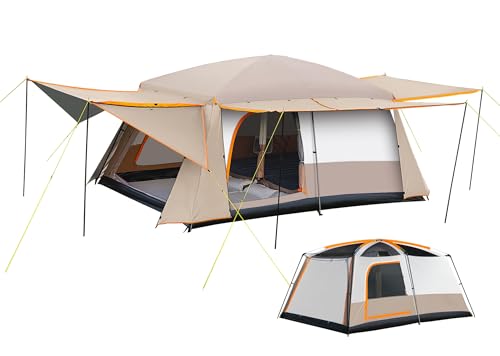 Camping Tent 4-6 Person, Double Layer, Multi-Room Family Cabin Tents with 3 Doors, Mesh Windows, Rainfly & Windproof