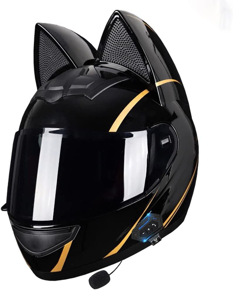 Flip up Motorbike Modular Helmet Full Face Motorcycle Helmet, Locomotive Women Cat Ear Helmet