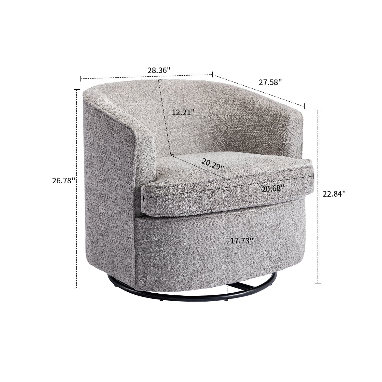 Modern and Cozy Chenille Fabric Swivel Barrel Chair with Metal Base for Living Room, Bedroom, Gray