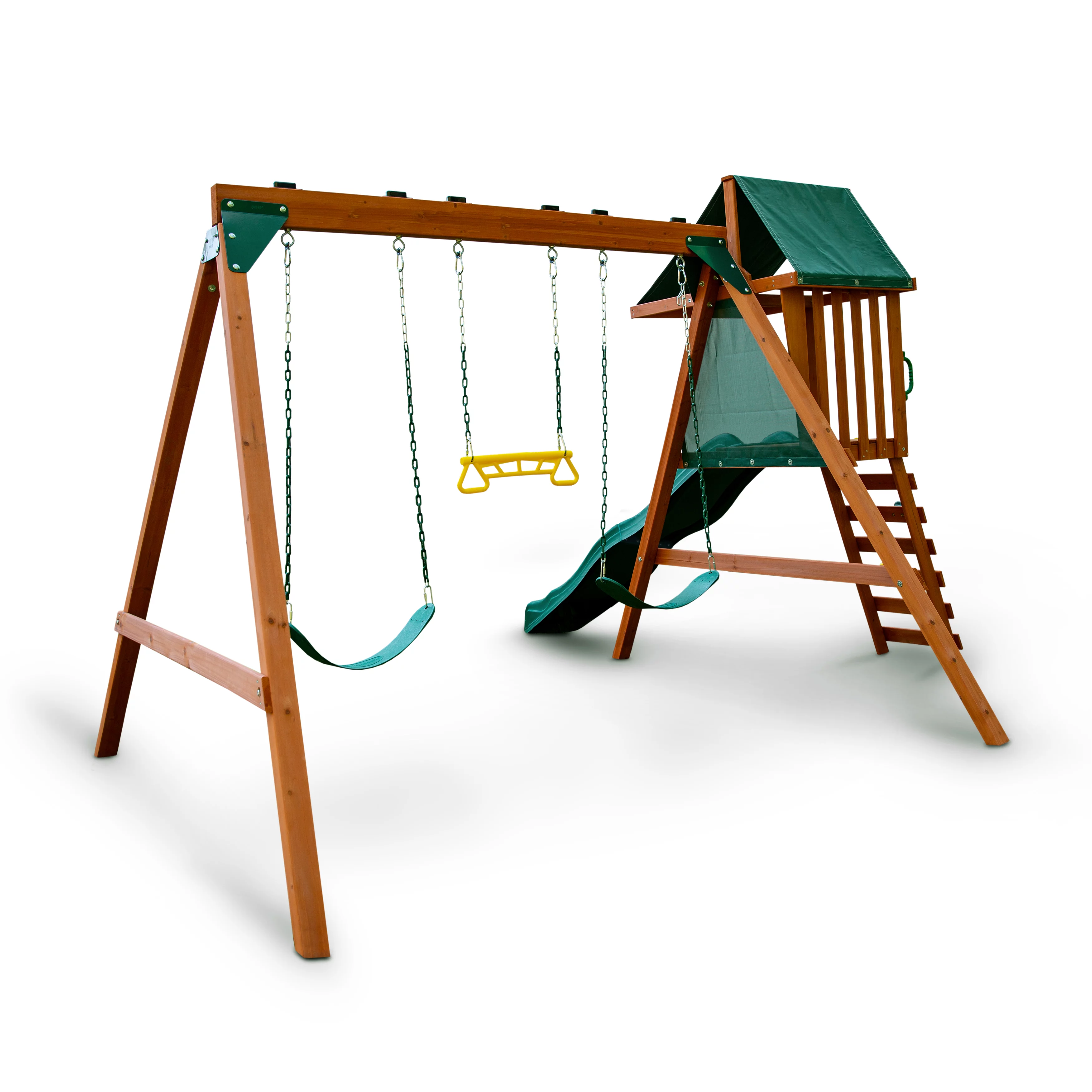 Gorilla Playsets 01-1105 Basic Swing Set with Two Swings, Trapeze Swing, and Slide