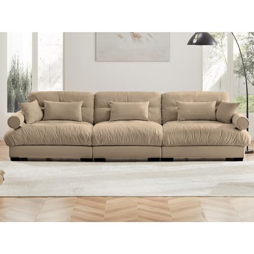 130" Modular Sectional Sofa,Velvet Upholstered Couches for Living Room,3 Seater Green Sofa Couch with Movable Ottoman