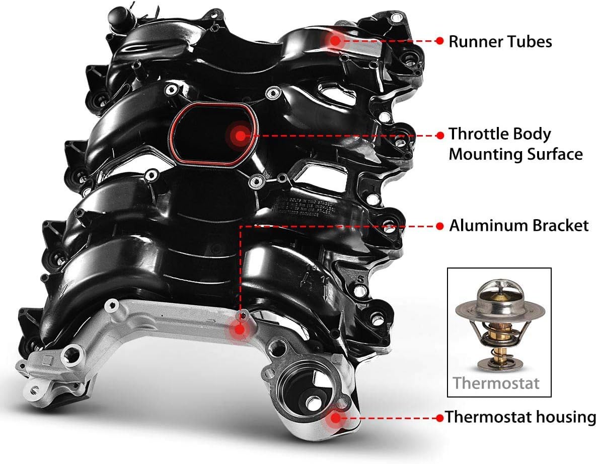 A-Premium Upper Intake Manifold with Thermostat Compatible with Ford Crown Victoria Mustang Explorer Lincoln Town Car Mercury Grand Marquis