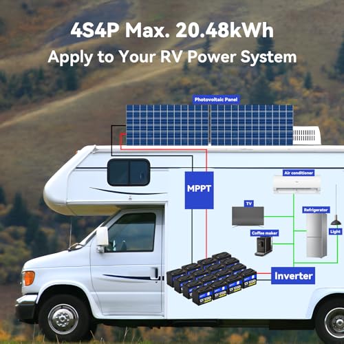 12V 314Ah Mini LiFePO4 Lithium Battery with Bluetooth 5.0, 200A BMS, 4.01kWh Energy, Upgraded Aluminum Cooling Fins & Braided Copper Wires, for RV