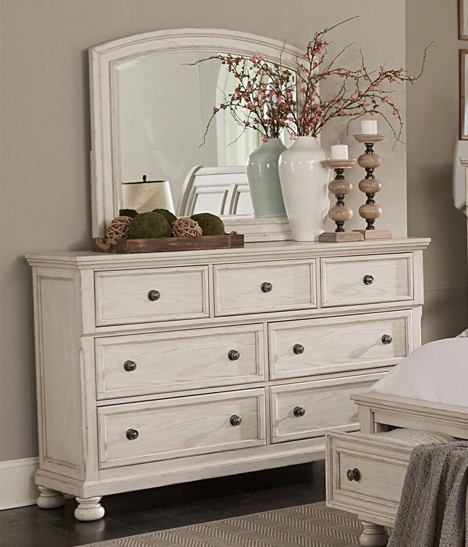 Classic Master Bedroom 6pc Set Queen Size Platform Storage Bed Nightstands Dresser Mirror Traditional Design White Finish