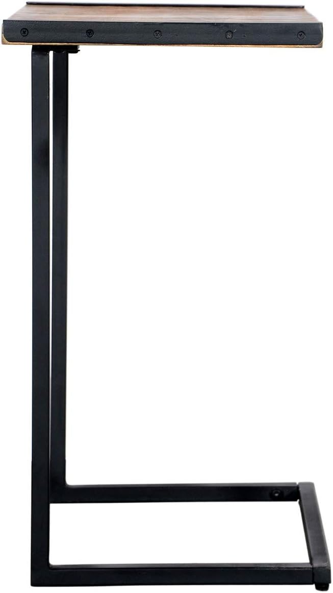 The Urban Port C Shape Mango Wood Sofa Side End Table with Metal Cantilever Base, Brown and Black