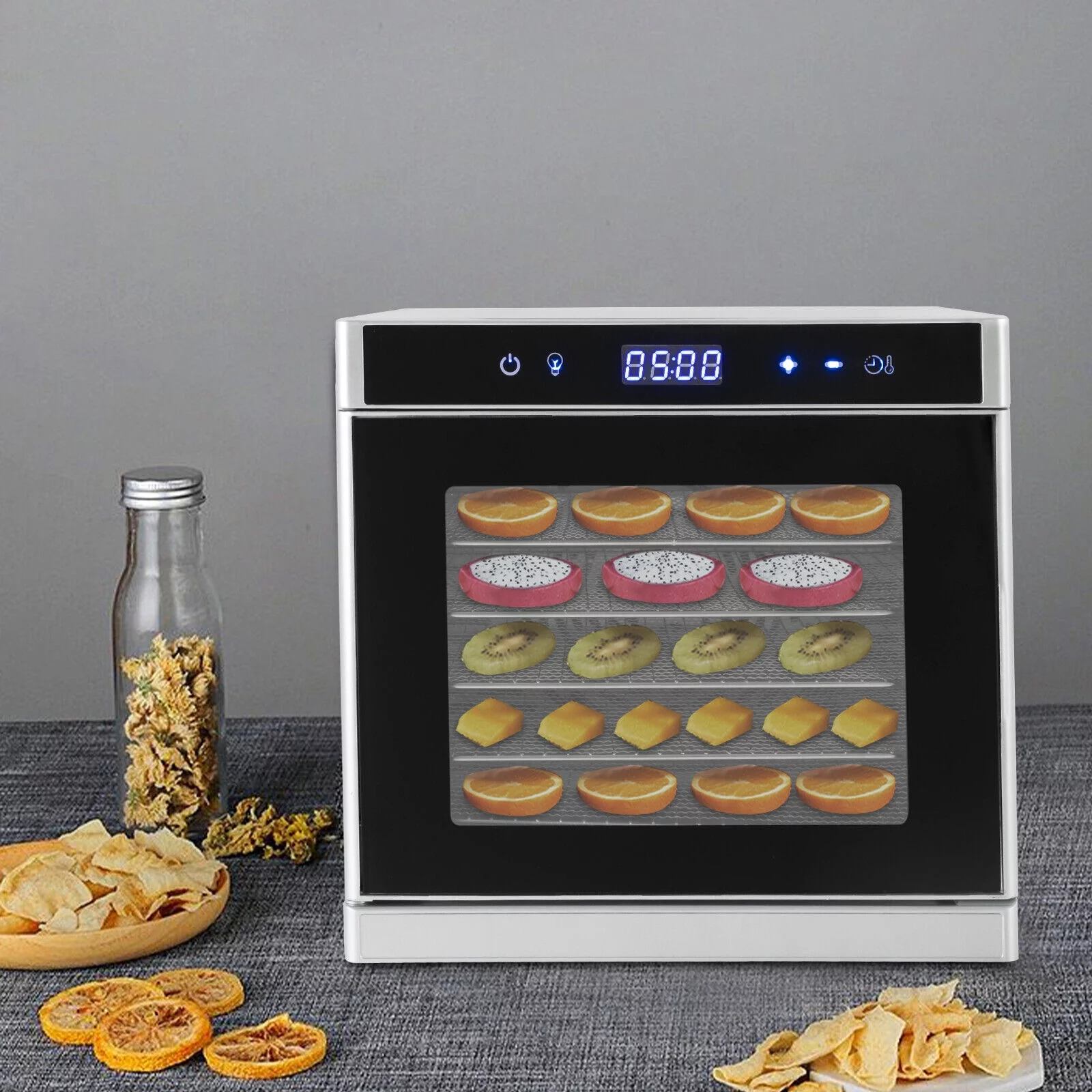 Denest Commercial 6 Tray Food Dehydrator Stainless Steel Fruit Meat Jerky Dryer 700W w/ Temp Control