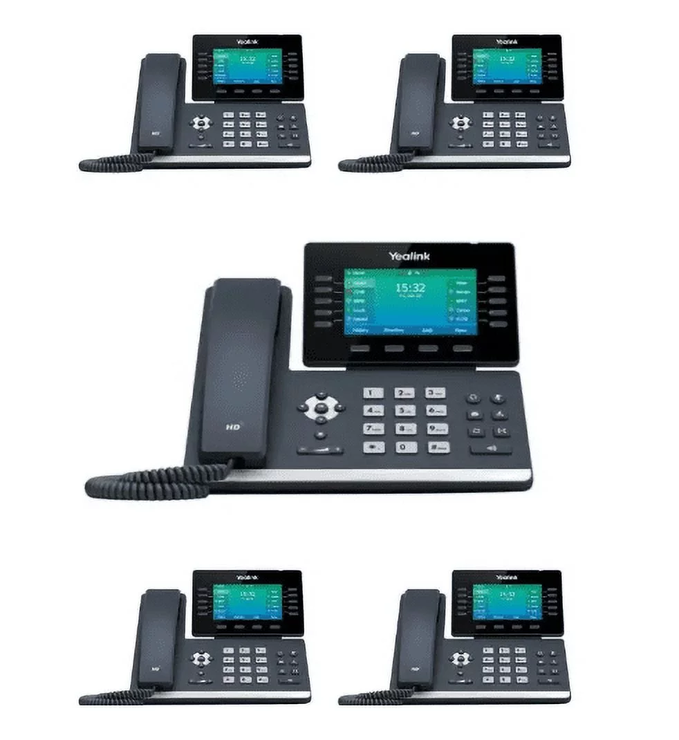 Yealink SIP-T54W IP Phone 5 Pack 16 VoIP Accounts. 4.3-Inch Color Display. USB 2.0, 802.11ac Wi-Fi, Dual-Port Gigabit Ethernet, 802.3af PoE
