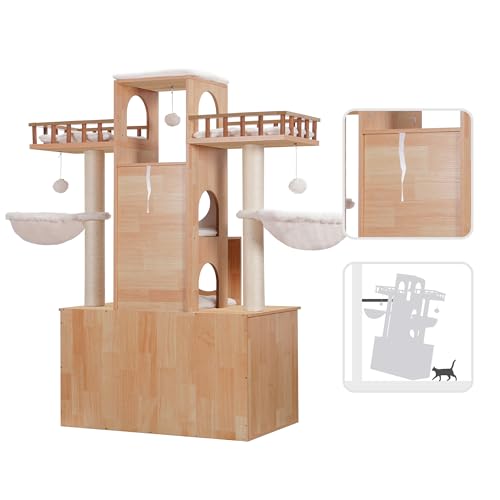 Heybly Cat Tree with Litter Box Enclosure for Indoor Big Cat, Cat Tower for Large Cats 20 lbs Heavy Duty
