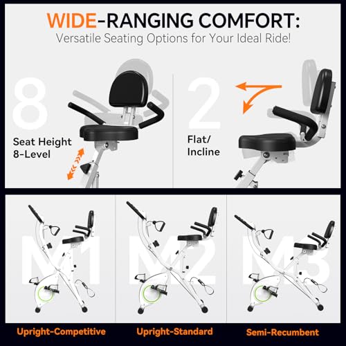 Foldable Exercise Bike Stationary Bikes for Home, 5 IN 1 Indoor Workout Bike, Cycling Bike with 16-Level Quiet Magnetic Resistance