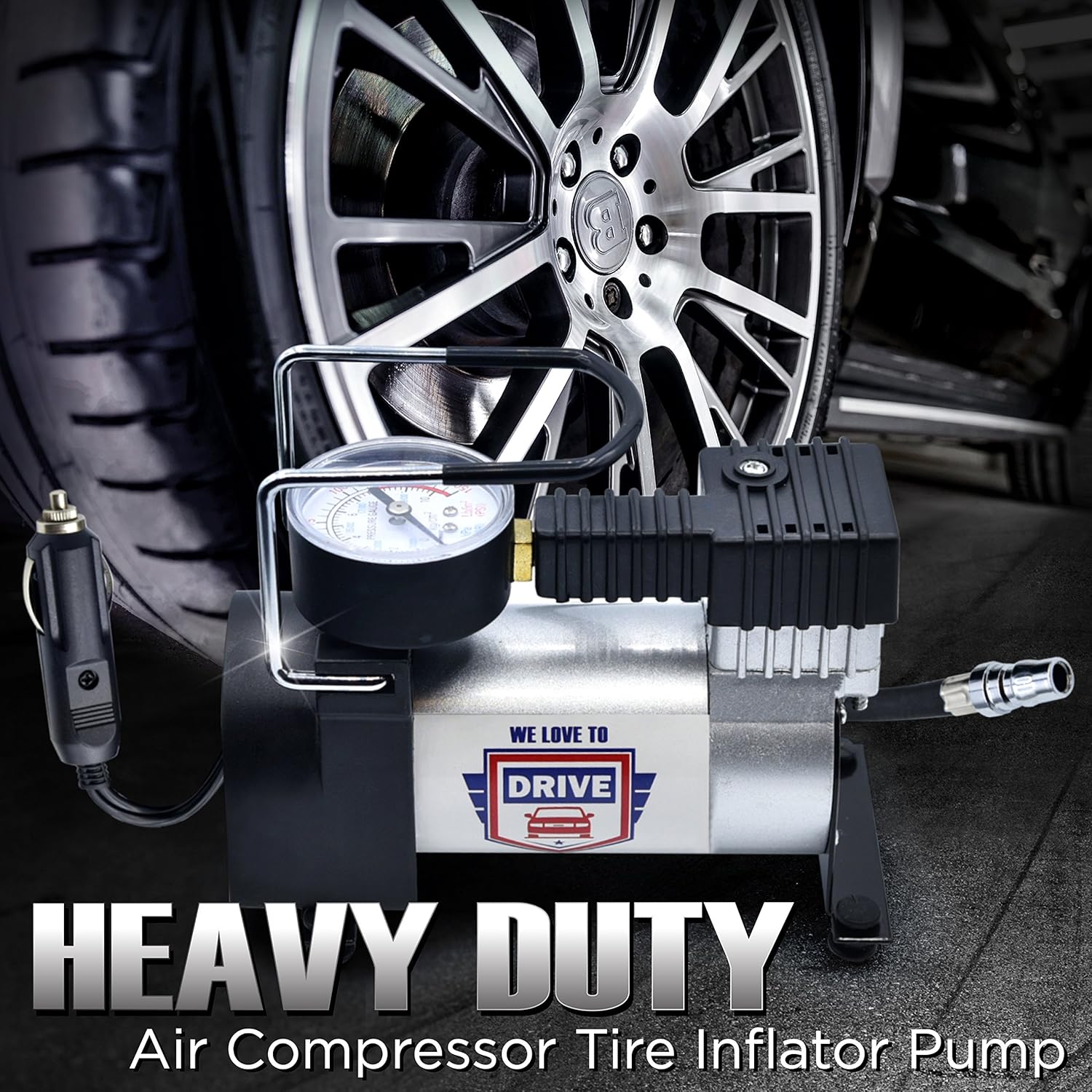 12V DC Best Air Compressor Tire Inflator with Gauge, 150 PSI Portable Air Pump for Car Tires, Trucks & Inflatables