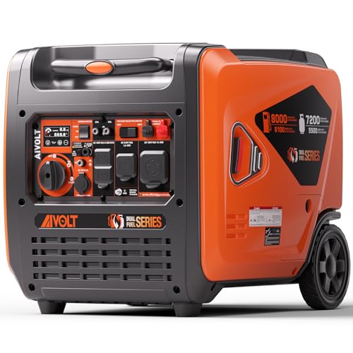 AIVOLT 8000W Dual Fuel Super Quiet Inverter Generator with Electric Start - Gas Propane Powered Portable Generator Upgraded Version for Home Backup