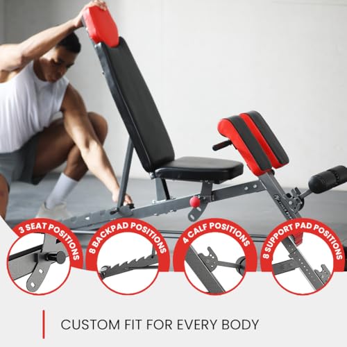 Finer Form Multi-Functional FID Weight Bench for Full All-in-One Body Workout – Hyper Back Extension, Roman Chair, Adjustable Ab Sit up Bench