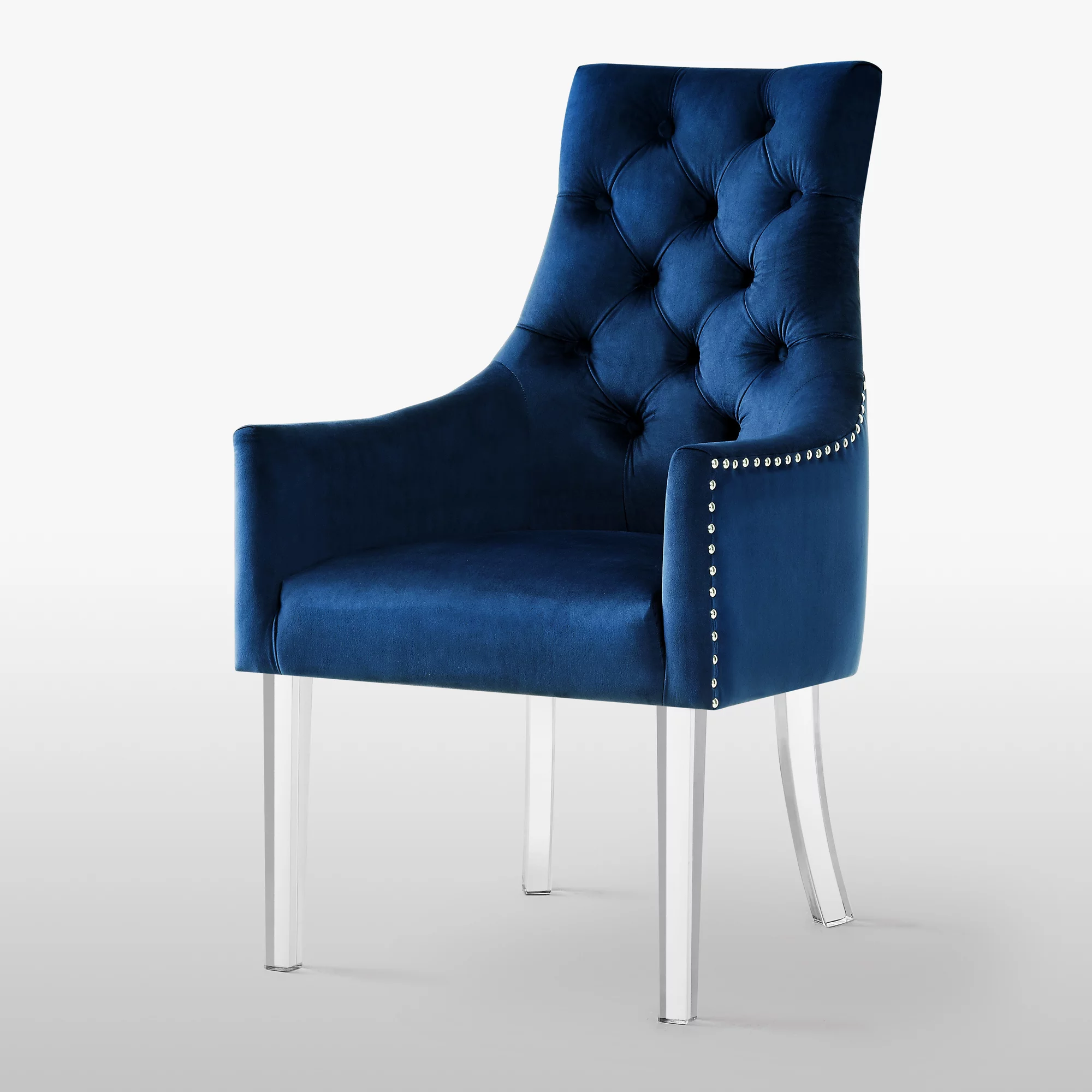 Inspired Home Gideon Velvet Dining Chairs Acrylic Leg Swoop Arm(Set of 2), Navy