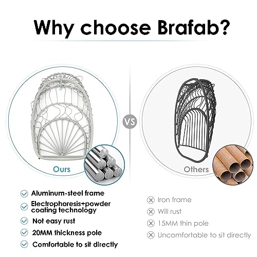 Brafab Hanging Egg Chair with Stand and Footrest, Wicker Egg Swing Chair Indoor Outdoor Aluminum-Steel Frame and UV Resistant Cushion