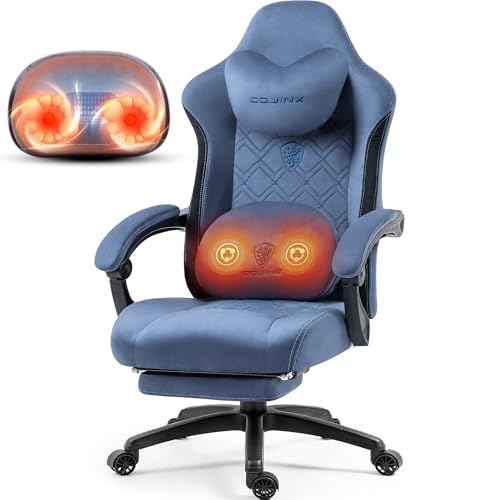 Dowinx Fabric Gaming Chair with Heated Massage Lumbar Support, Computer Game Chairs for Adults