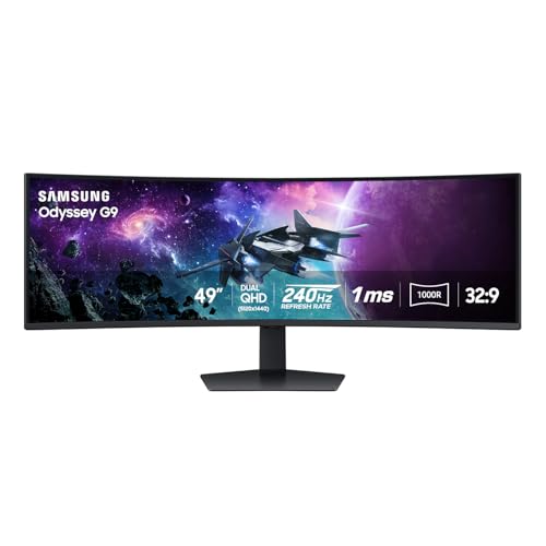 SAMSUNG 49" Odyssey G9 (G95C) Series DQHD 1000R Curved Gaming Monitor, 240Hz, 1ms(GtG), DisplayHDR 1000, AMD FreeSync Premium Pro, Eye Saver Mode