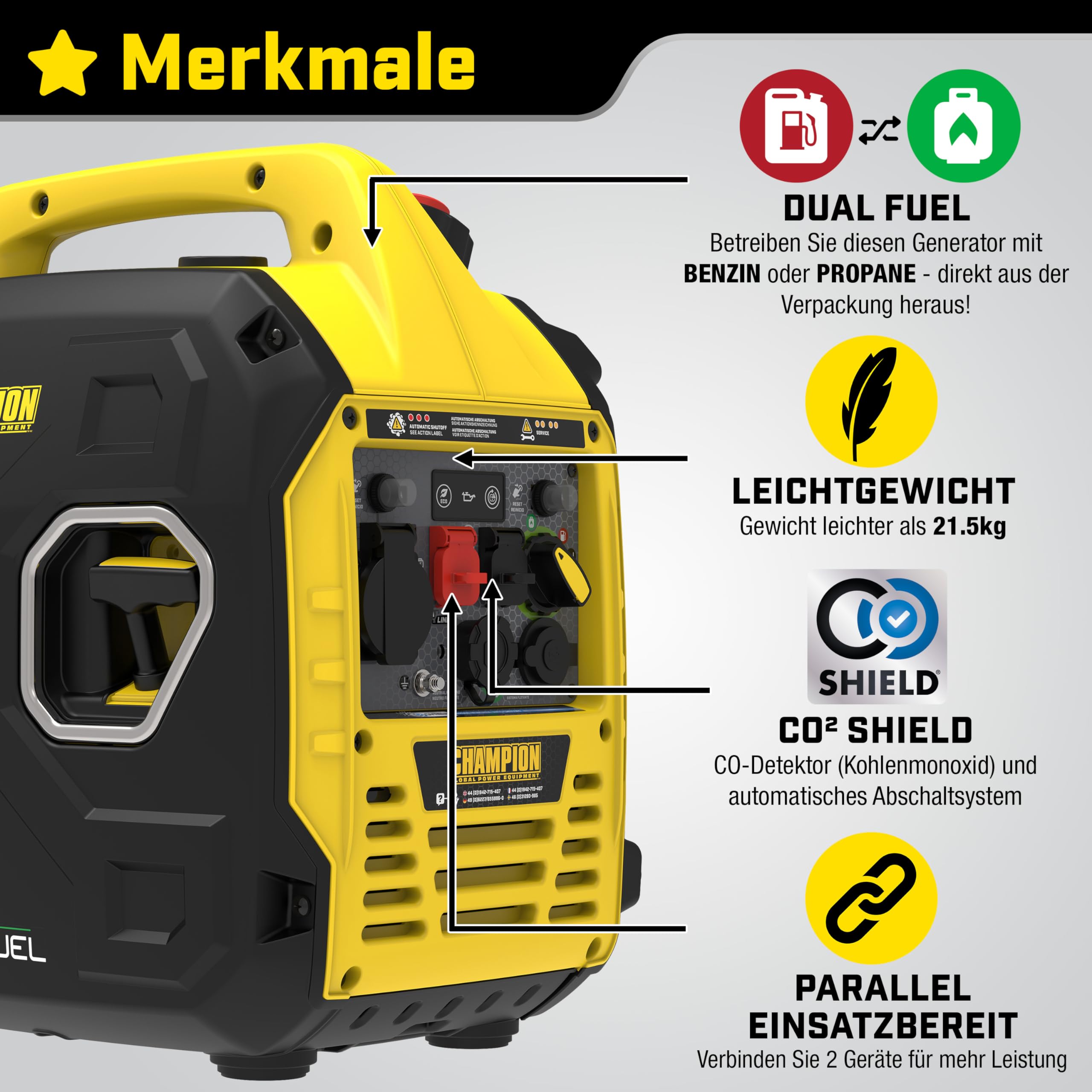 Champion Power Equipment Dual Fuel Power Converter (Max Power 3000 W, Portable Inverter, Running Time up to 11.5 Hours, Extremely Quiet