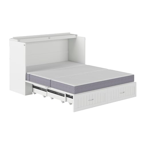 AFI Southampton Queen Murphy Bed Chest with Mattress, Storage, and Built-in Charger in Grey