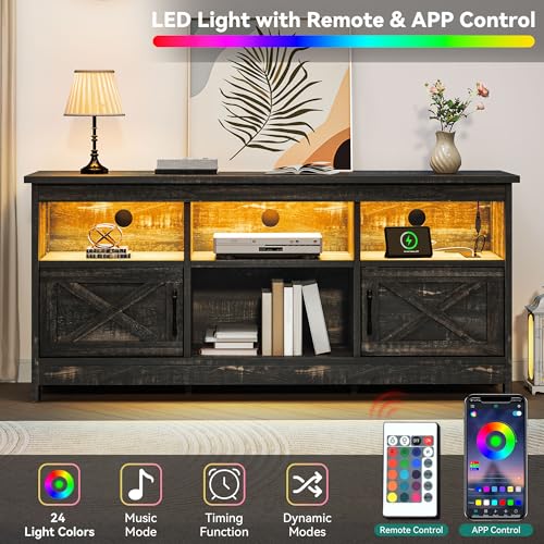 YITAHOME TV Stand for 65 Inch TVs, Entertainment Center with Storage Cabinets, Power Outlet & LED Light