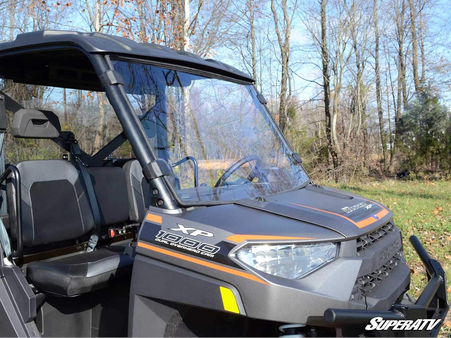 SuperATV Clear Scratch Resistant Full Windshield for Polaris Ranger XP 1000 / Crew (See Fitment) | 1/4 Polycarbonate | Protects Against Debris | Mud