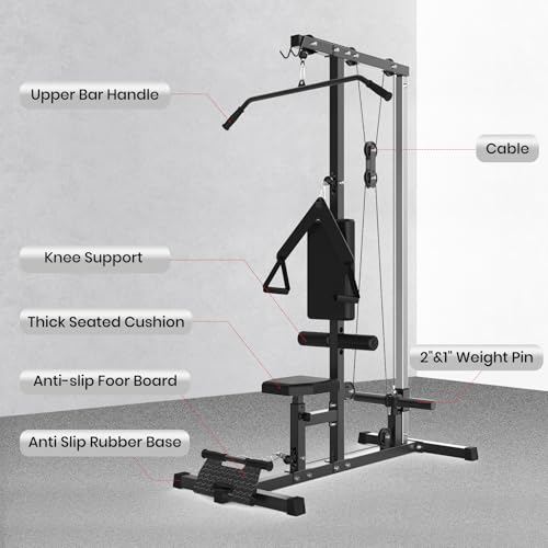 LAT Pulldown Machine, Multi-Functional Cable Machine with High and Low Pulley Station, Row Cable Machine Home Gym with Leg Support