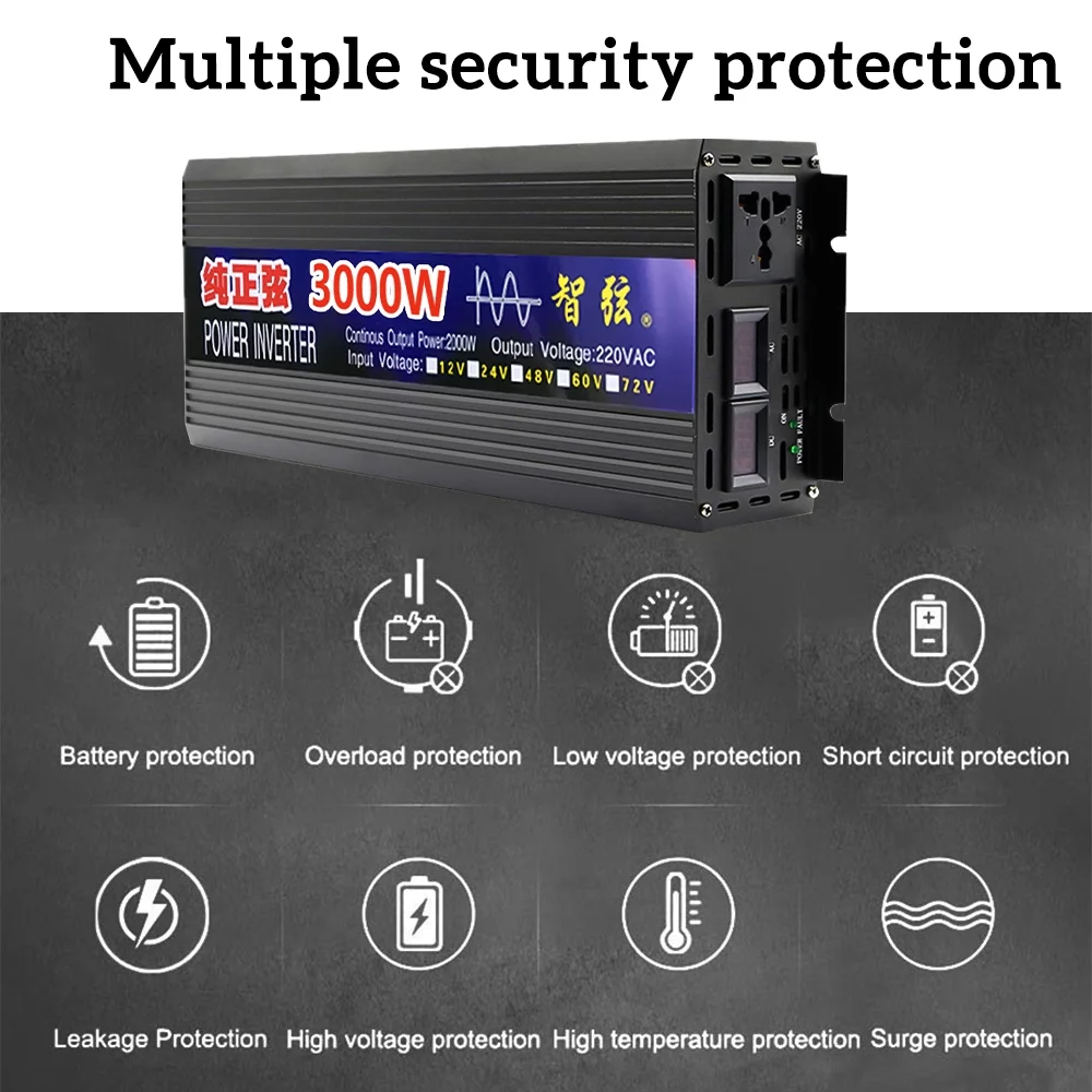 MDHAND 2000 Watts Pure Sine Wave Power Inverter DC 12V to AC 110V Car Converter Charger Adapter USB with LED Display for Car RV Boat Solar Power