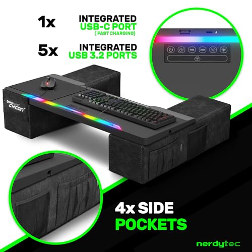 Couchmaster CYCON&sup3; HORIZONLIGHT Bar - Ultimate Ergonomic USB-Hub Gaming Lap Desk for Couch and Bed - Large